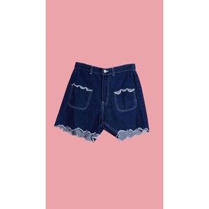 1990s-Y2K. CRISSA Dark Wash Denim Jean Shorts W/Ruffle Hem & Pockets. Small